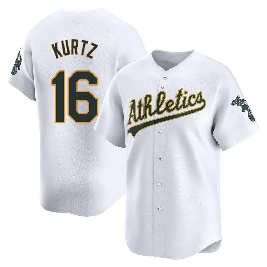 Athletics #16 Nick Kurtz Player White Limited Home Game Gdoa Stitched Jerseys