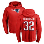 NE.Patriots #32 TreVeyon Henderson Player Red LOGO Pullover Hoodies Home Game Gdoa Stitched Jerseys