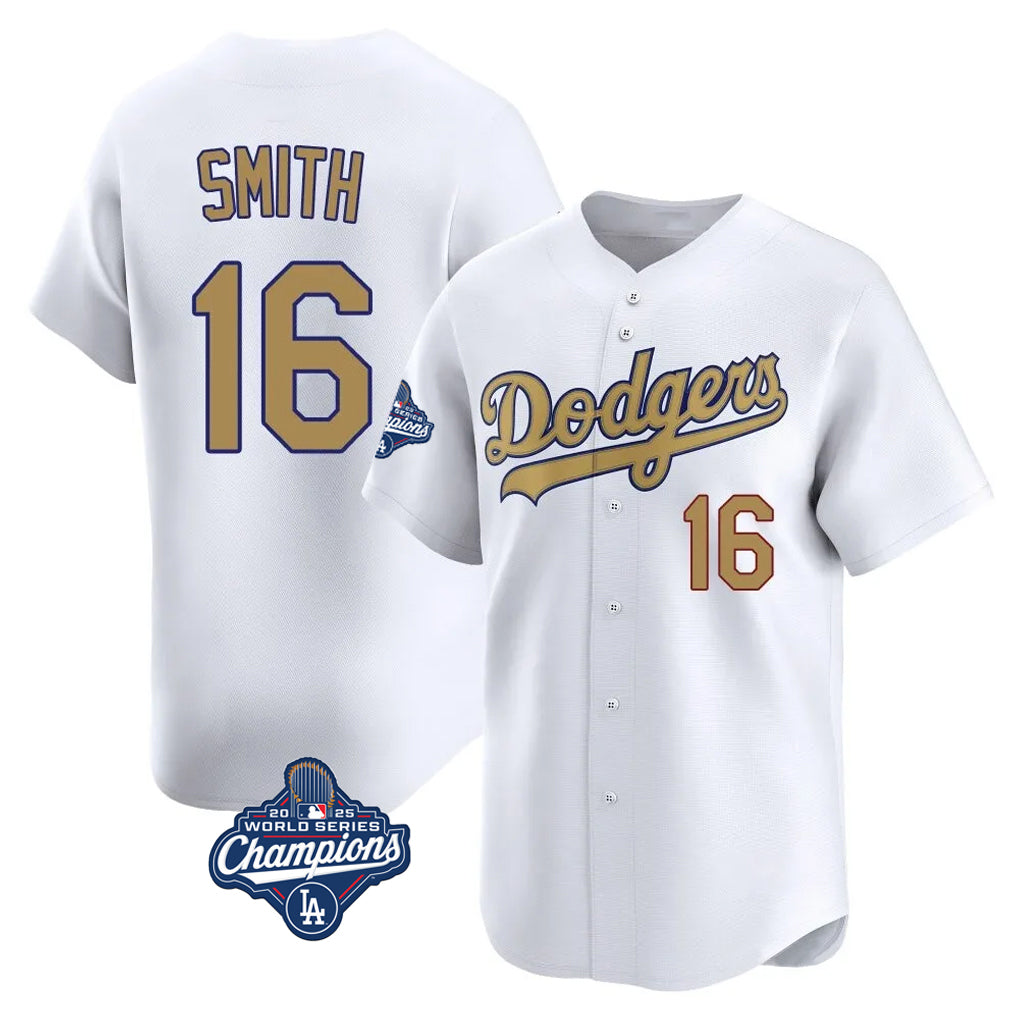 LA.Dodgers #16 Will Smith Player Gold World Series Meet Collection Limited Home Fdoa Stitched Jerseys