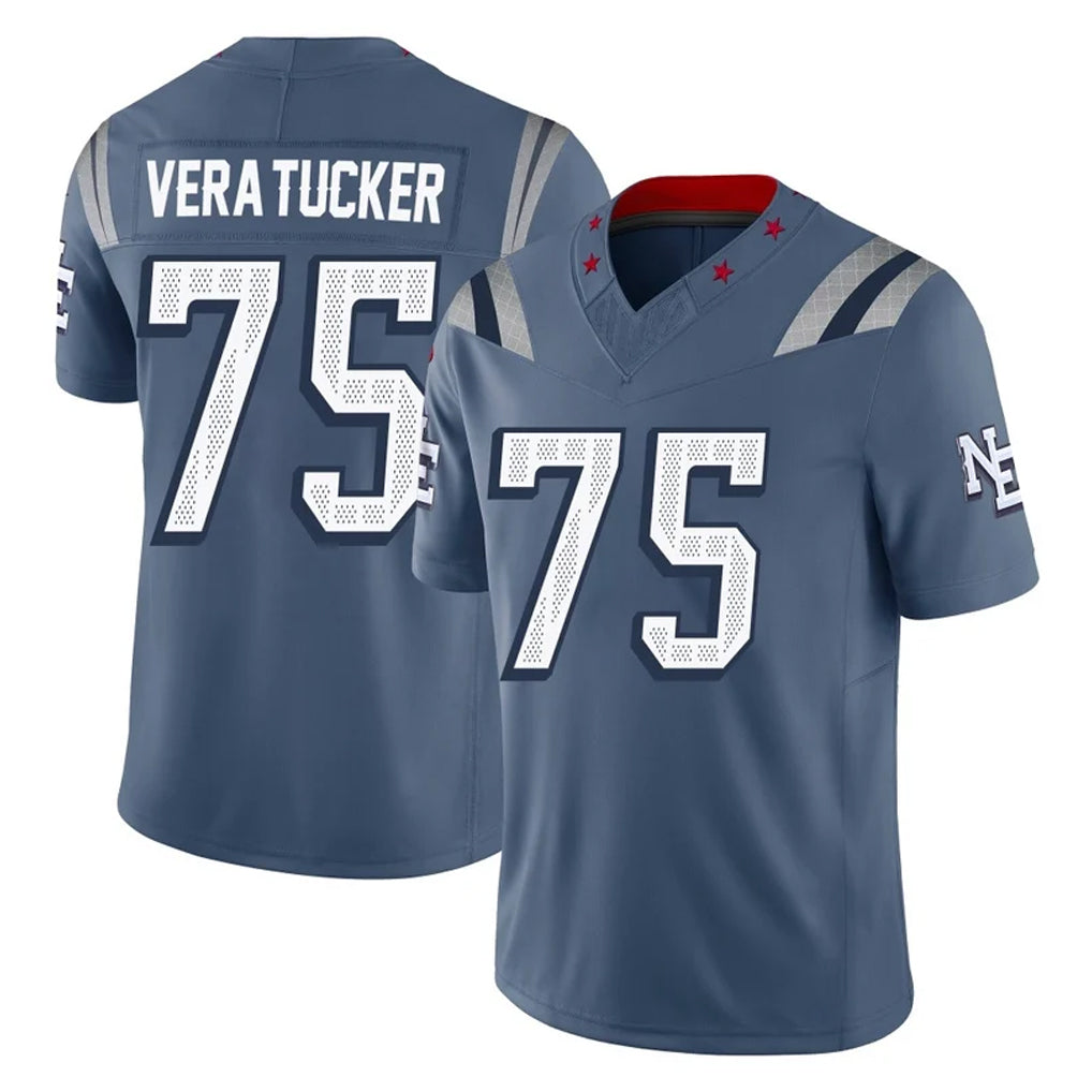 NE.Patriots #75 Alijah Vera-Tucker Player Blue Limited Rivalries Collection Home Game Gdoa Stitched Jerseys