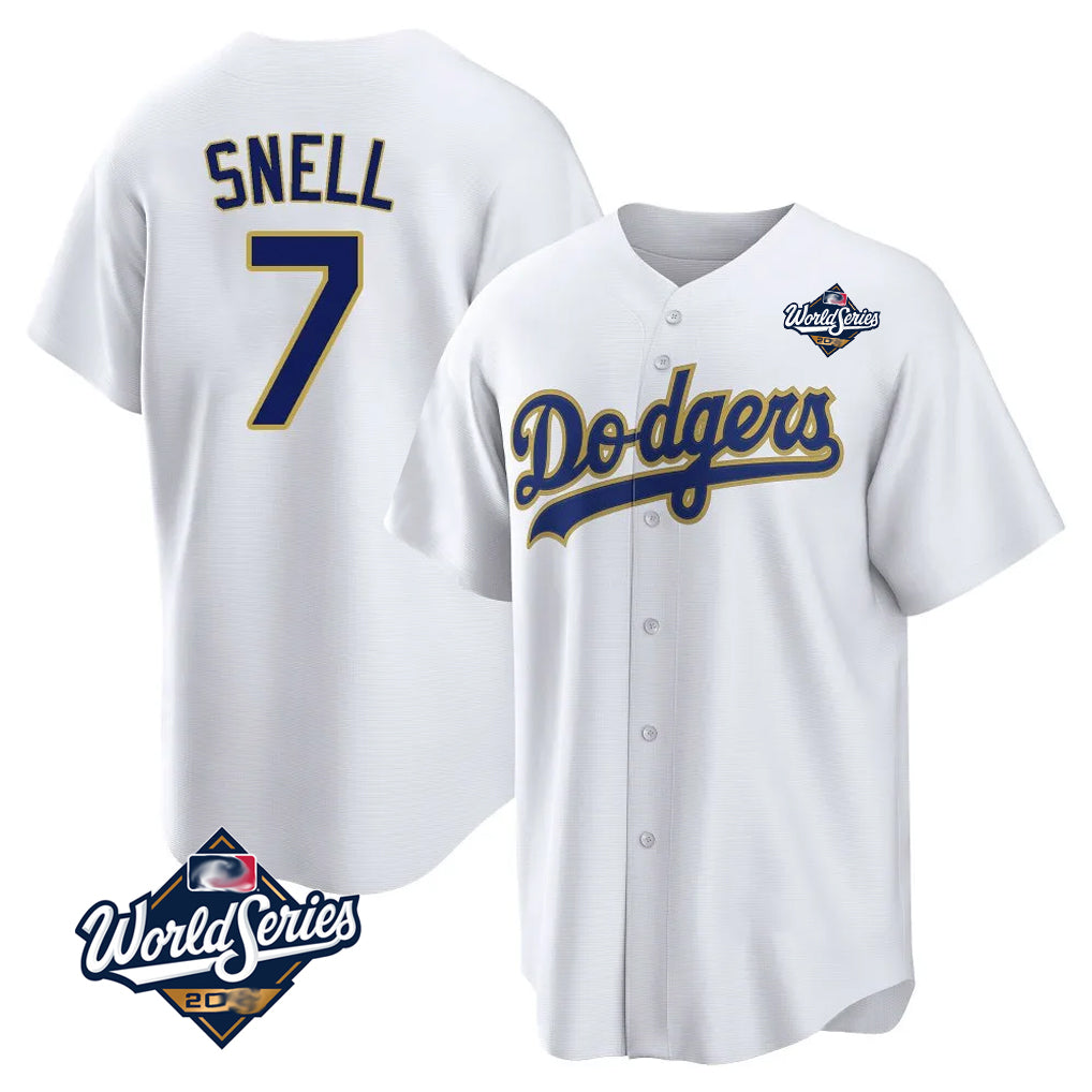 LA.Dodgers #7 Blake Snell Player Gold White World Series Home Game Fdoa Stitched Jerseys
