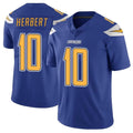 LA.Chargers #10 Justin Herbert Player Royal Limited Color Rush Vapor Untouchable Home Game Gdoa Stitched Jerseys