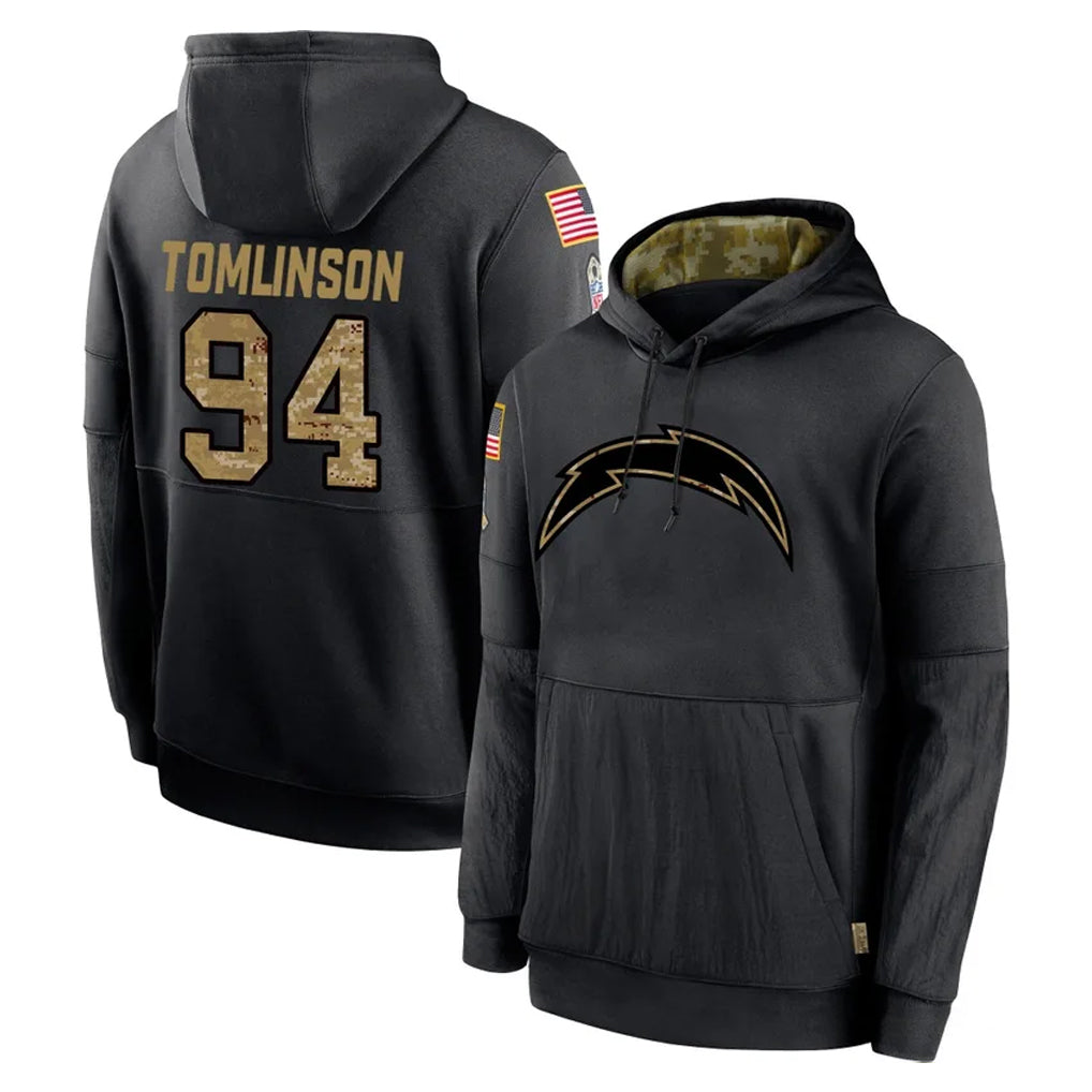 LA.Chargers #94 Dalvin Tomlinson Player Black Salute to Service Hoodies Limited Game Gdoa Stitched Jerseys