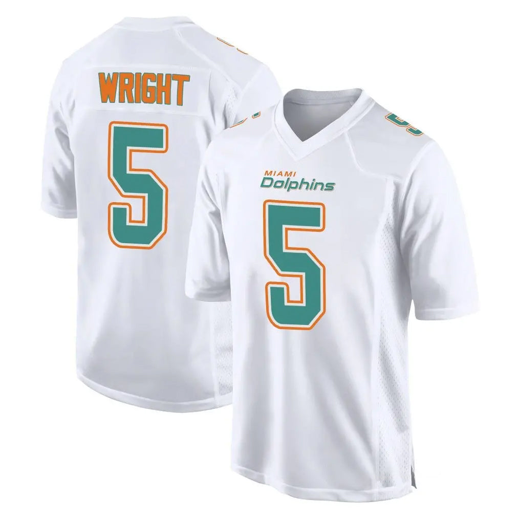 M.Dolphins #5 Jaylen Wright Player White Fashion Home Game Gdoa Stitched Jerseys
