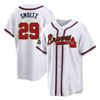 A.Braves #29 John Smoltz Player White Gold Home Game Gdoa Stitched Jerseys