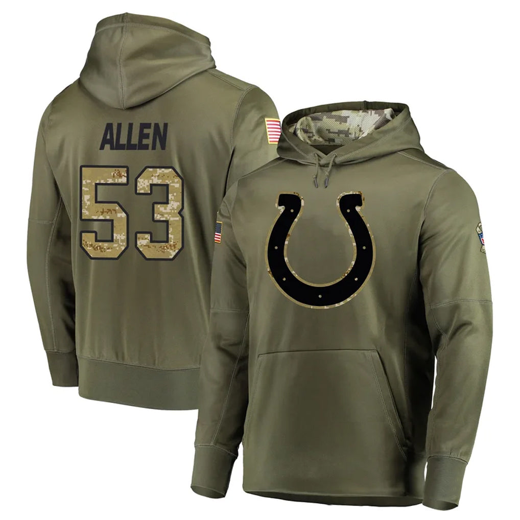 IN.Colts #53 CJ Allen Player Olive Salute to Service Pullover Hoodies Home Game Gdoa Stitched Jerseys