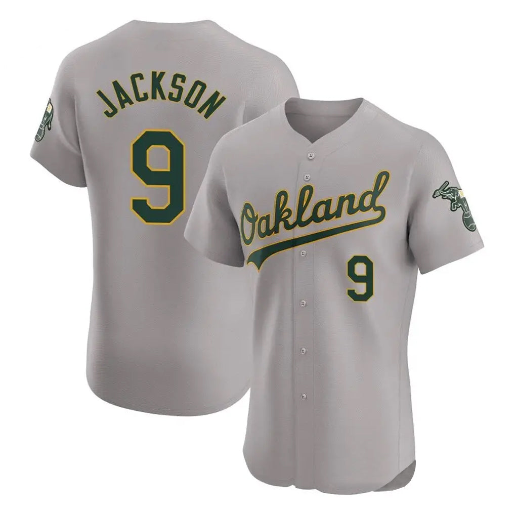 Athletics #9 Reggie Jackson Player Gray Road Limited Elite Home Game Gdoa Stitched Jerseys