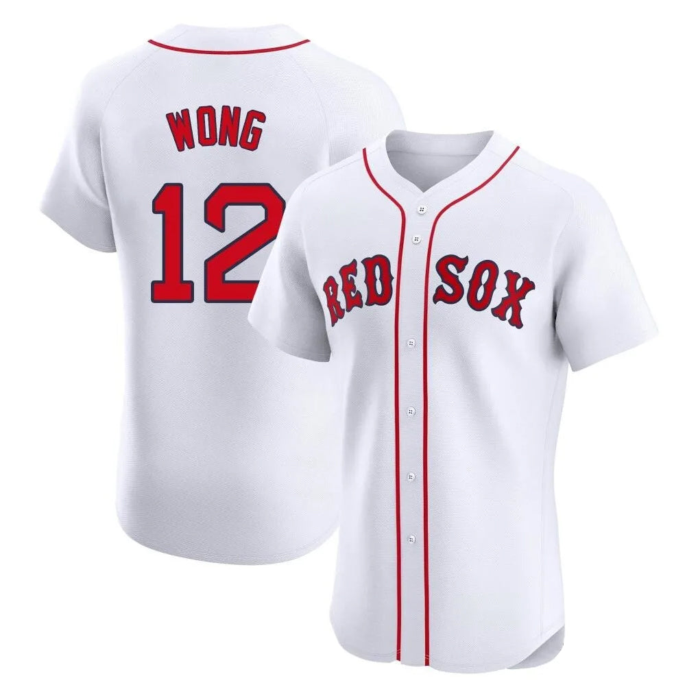 B.Red Sox #12 Connor Wong Player White Limited Elite Home Game Gdoa Stitched Jerseys
