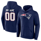 Custom NE.Patriots Navy LOGO Pullover Hoodies Home Game Any Name & Numbers Gdoa Stitched Jerseys