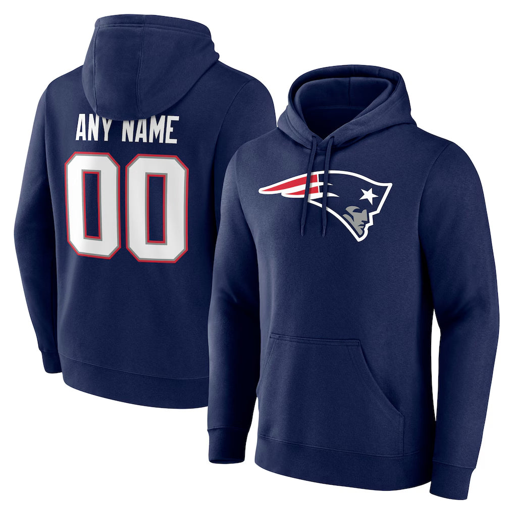 Custom NE.Patriots Navy LOGO Pullover Hoodies Home Game Any Name & Numbers Gdoa Stitched Jerseys