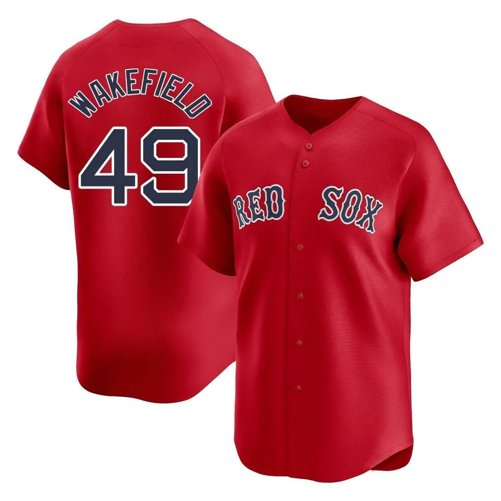 B.Red Sox #49 Tim Wakefield Player Red Limited Home Game Gdoa Stitched Jerseys