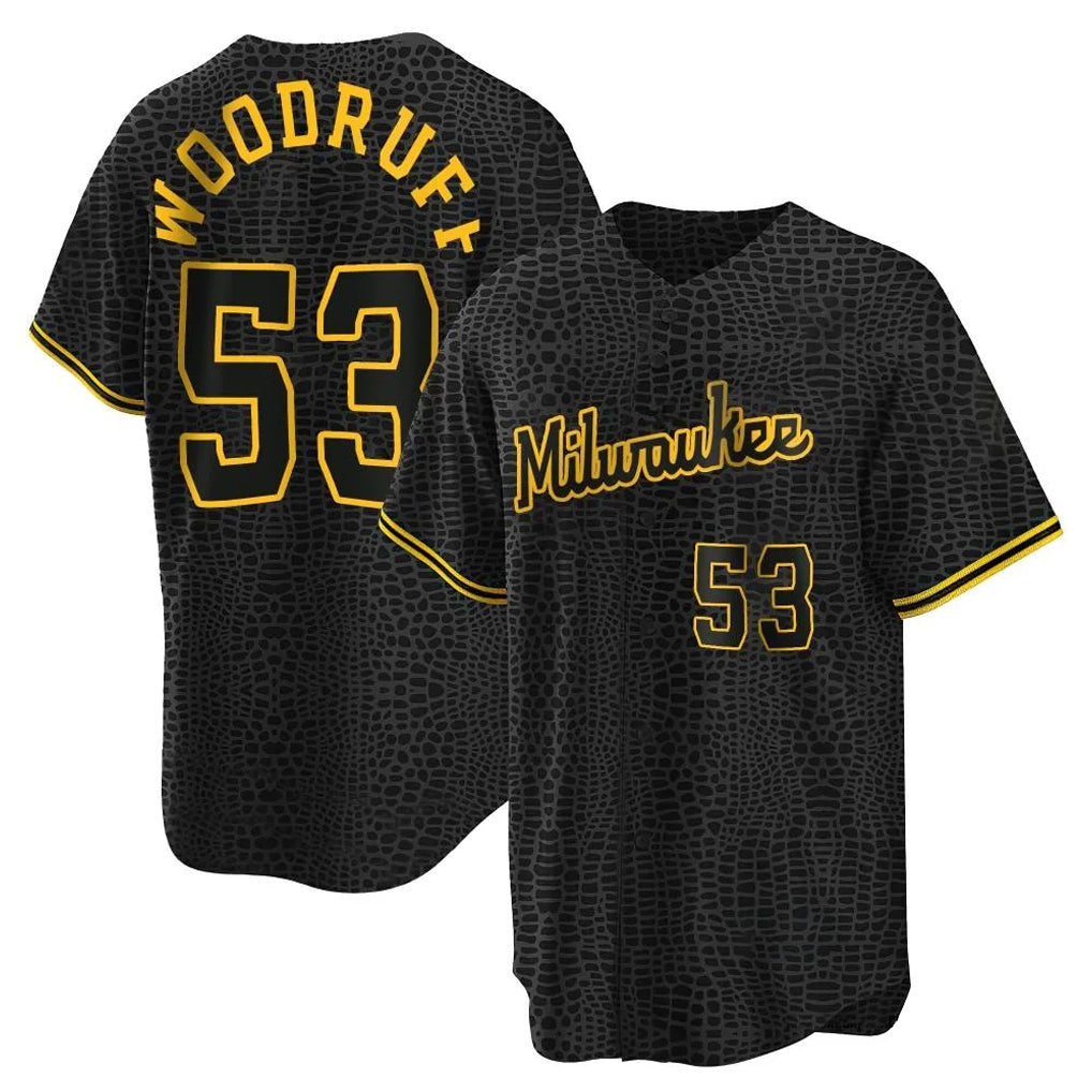 M.Brewers #53 Brandon Woodruff Player Black Snake Skin City Home Game Fdoa Stitched Jerseys