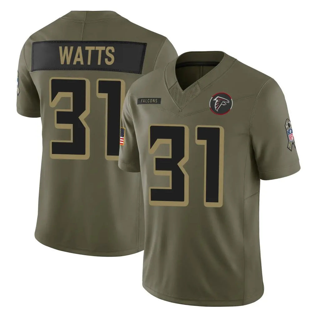 A.Falcons #31 Xavier Watts Player Olive Salute To Service Limited Home Game Gdoa Stitched Jerseys