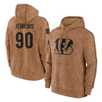 C.Bengals #90 Kris Jenkins Jr Player Brown Salute to Service Pullover Hoodie Limited Gdoa Stitched Jerseys