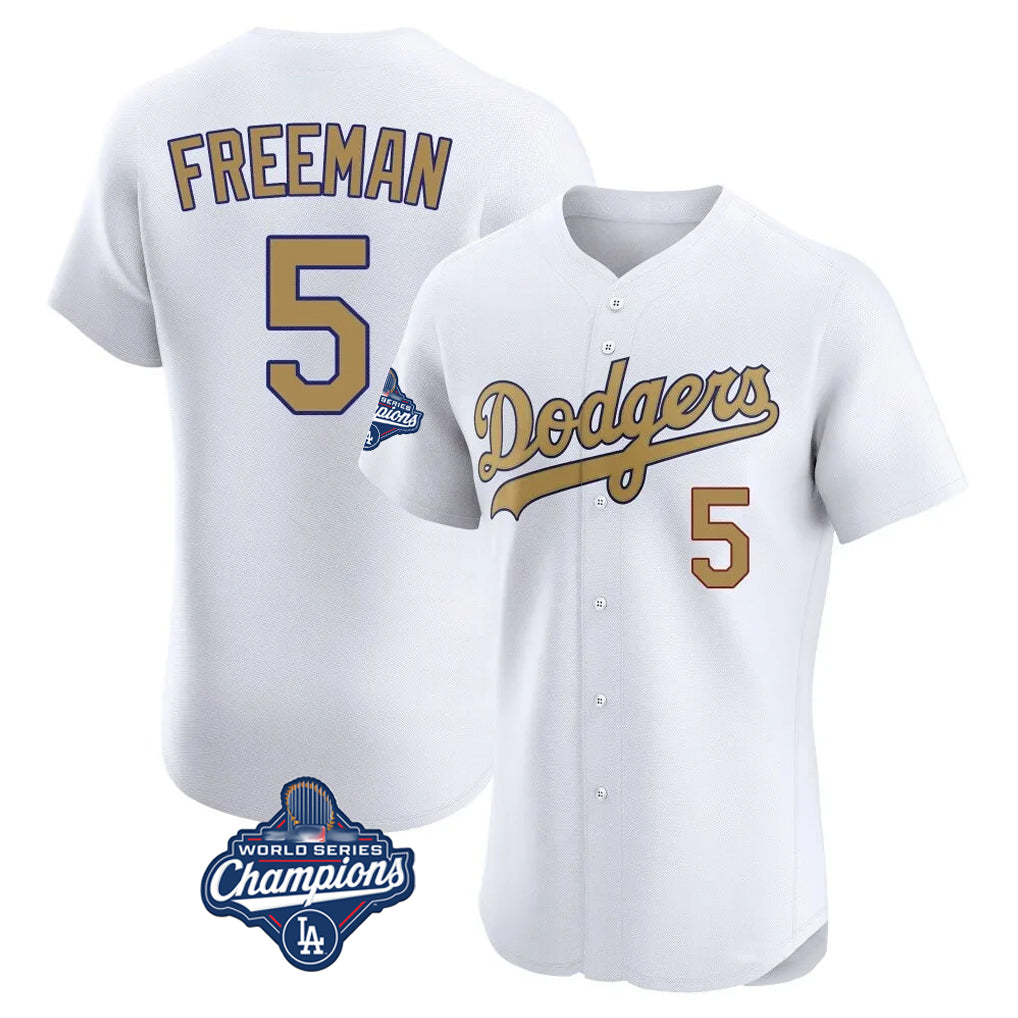LA.Dodgers #5 Freddie Freeman Player Gold World Series Meet Limited Elite Home Fdoa Stitched Jerseys