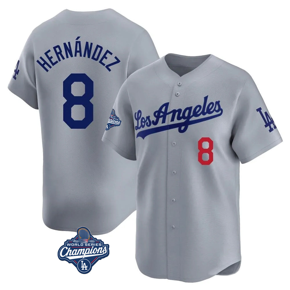 LA.Dodgers #8 Enrique Hern¨¢ndez Player Gray World Series Meet Limited Home Fdoa Stitched Jerseys