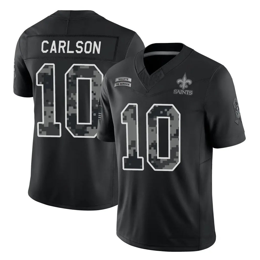 NO.Saints #10 Daniel Carlson Player Black Limited 2026 Salute to Service Home Game Gdoa Stitched Jerseys