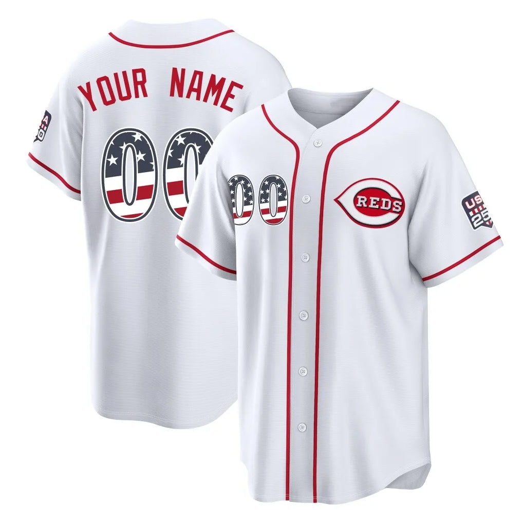 Custom C.Reds White  USA 250 Fourth of July Limited Home Game Any Name & Number Gdoa Stitched Jerseys