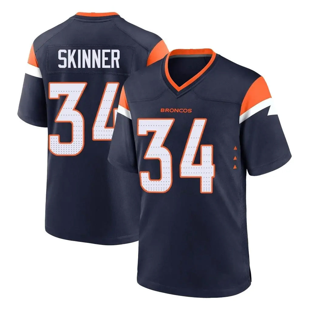 D.Broncos #34 JL Skinner Player Navy Home Game Gdoa Stitched Jerseys