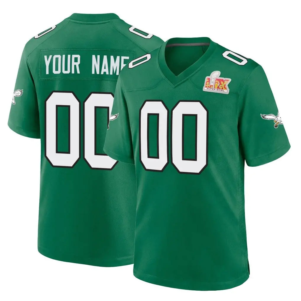 Custom P.Eagles Green Kelly Alternate Super Bowl LIX Home Game Any Name & Numbers Gdoa Stitched Jerseys