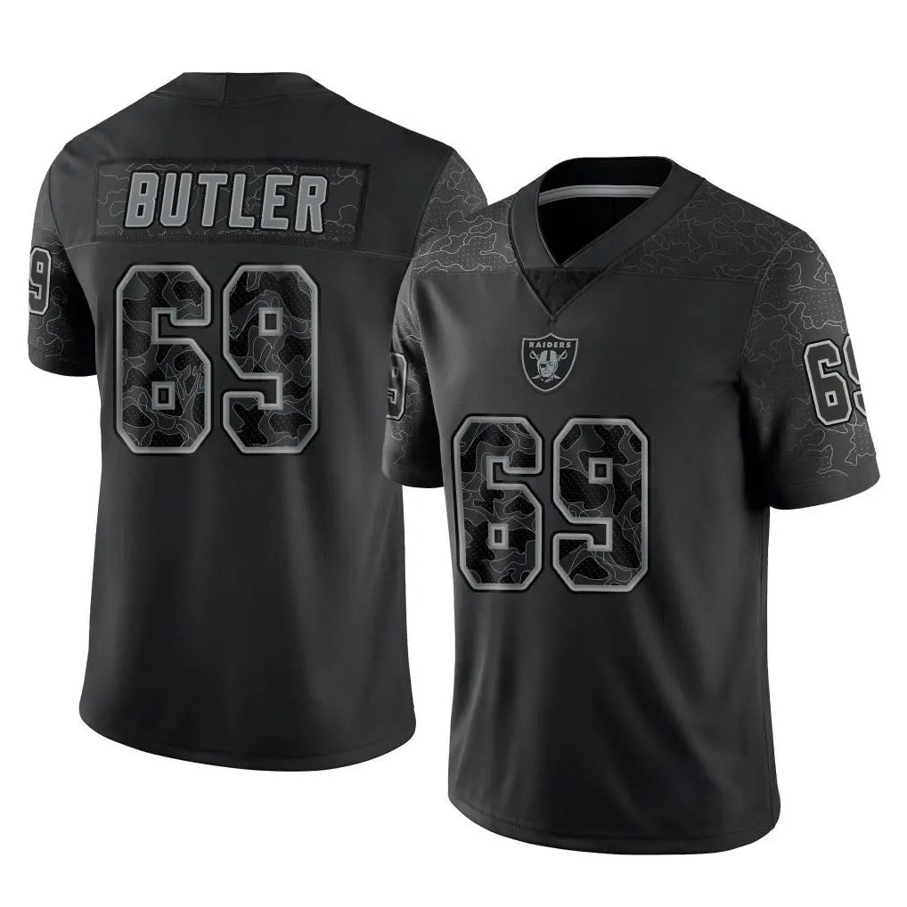 LV.Raiders #69 Adam Butler Player Black Reflective Limited Game Gdoa Stitched Jerseys