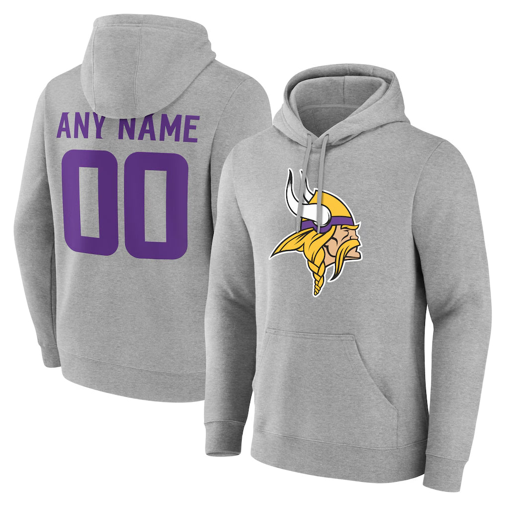 Custom M.Vikings Gray LOGO Pullover Hoodies Limited Any Name & Numbers Gdoa Stitched Jerseys