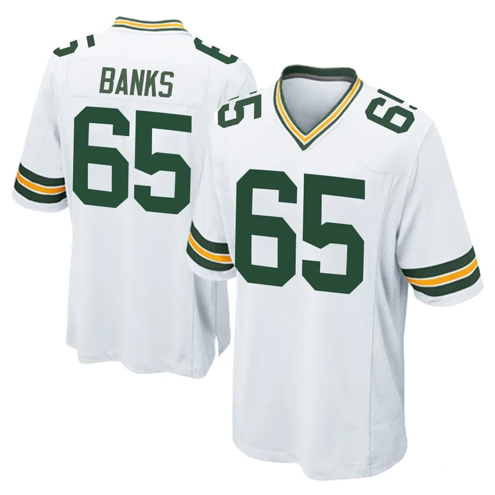 GB.Packers #65 Aaron Banks Player White Home Game Gdoa Stitched Jerseys