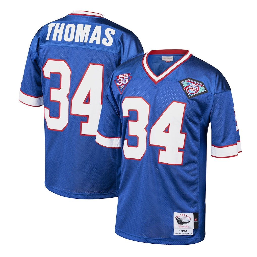 B.Bills #34 Thurman Thomas Player Royal Mitchell & Ness 1985 Throwback Retired Gdoa Stitched Jerseys