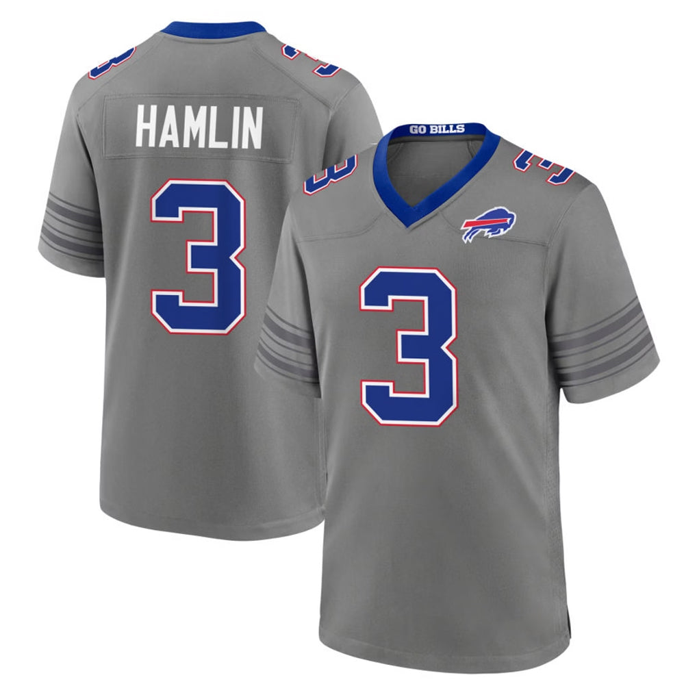 B.Bills #3 Damar Hamlin Player Gray Nickel City Home Game Gdoa Stitched Jerseys