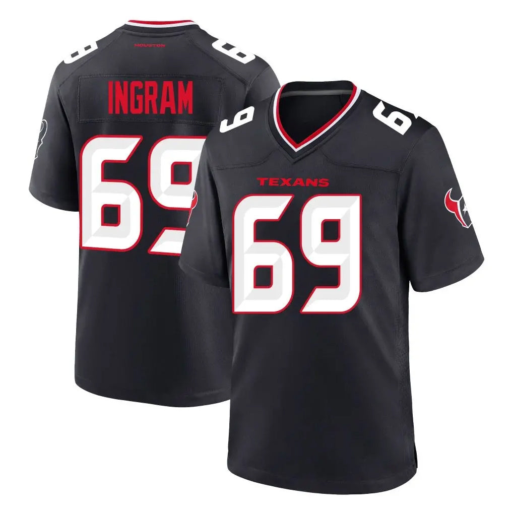 H.Texans #69 Ed Ingram Player Navy Team Home Game Gdoa Stitched Jerseys