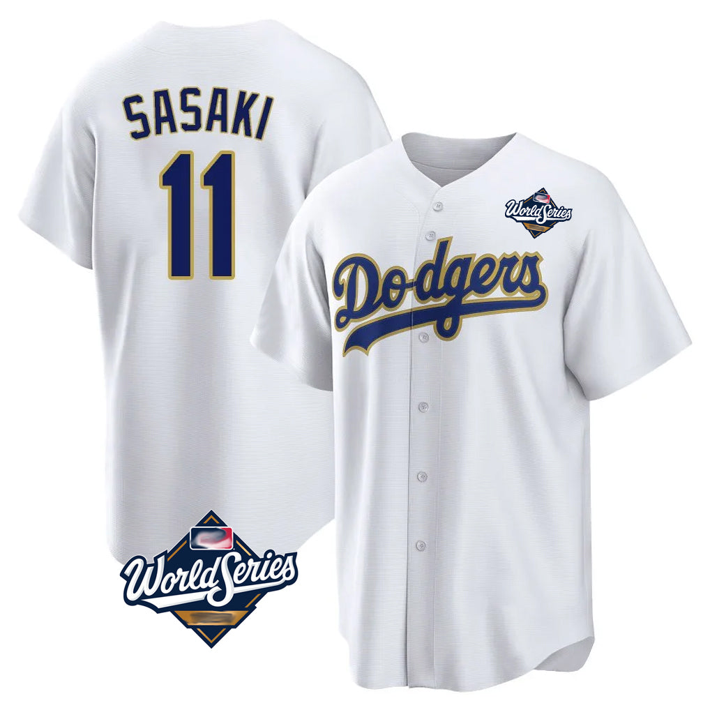 LA.Dodgers #11 Roki Sasaki Player Gold White World Series 2026 Collection Stadium Game Fdoa Stitched Jerseys
