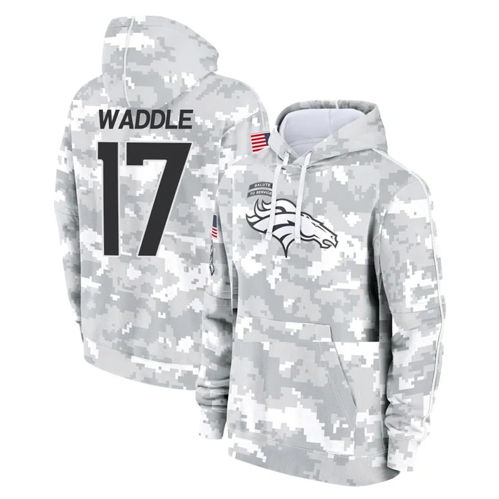 D.Broncos #17 Jaylen Waddle Player Arctic Camo Salute to Service Hoodies Limited Game Gdoa Stitched Jerseys