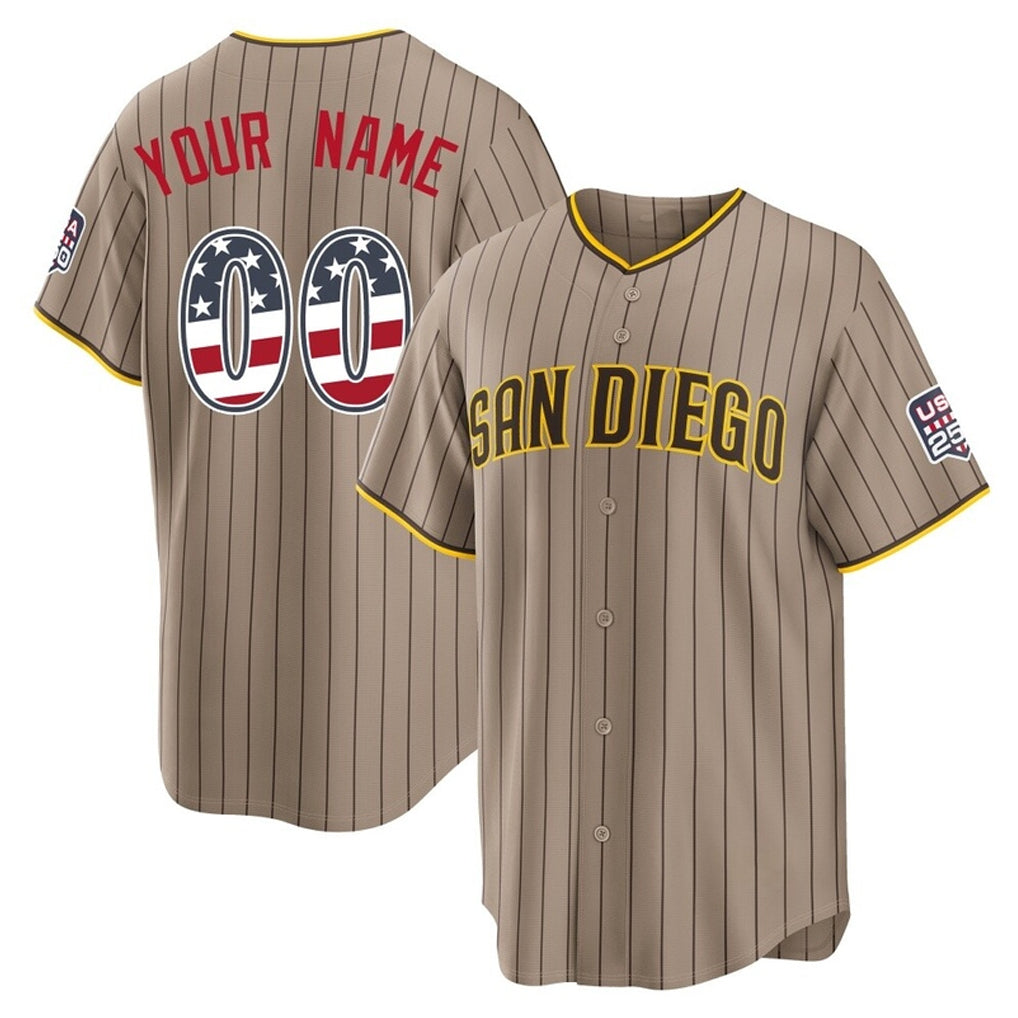 Custom S.Diego Padres Khaki USA 250 Fourth Of July Limited Home Game Any Name & Number Gdoa Stitched Jerseys