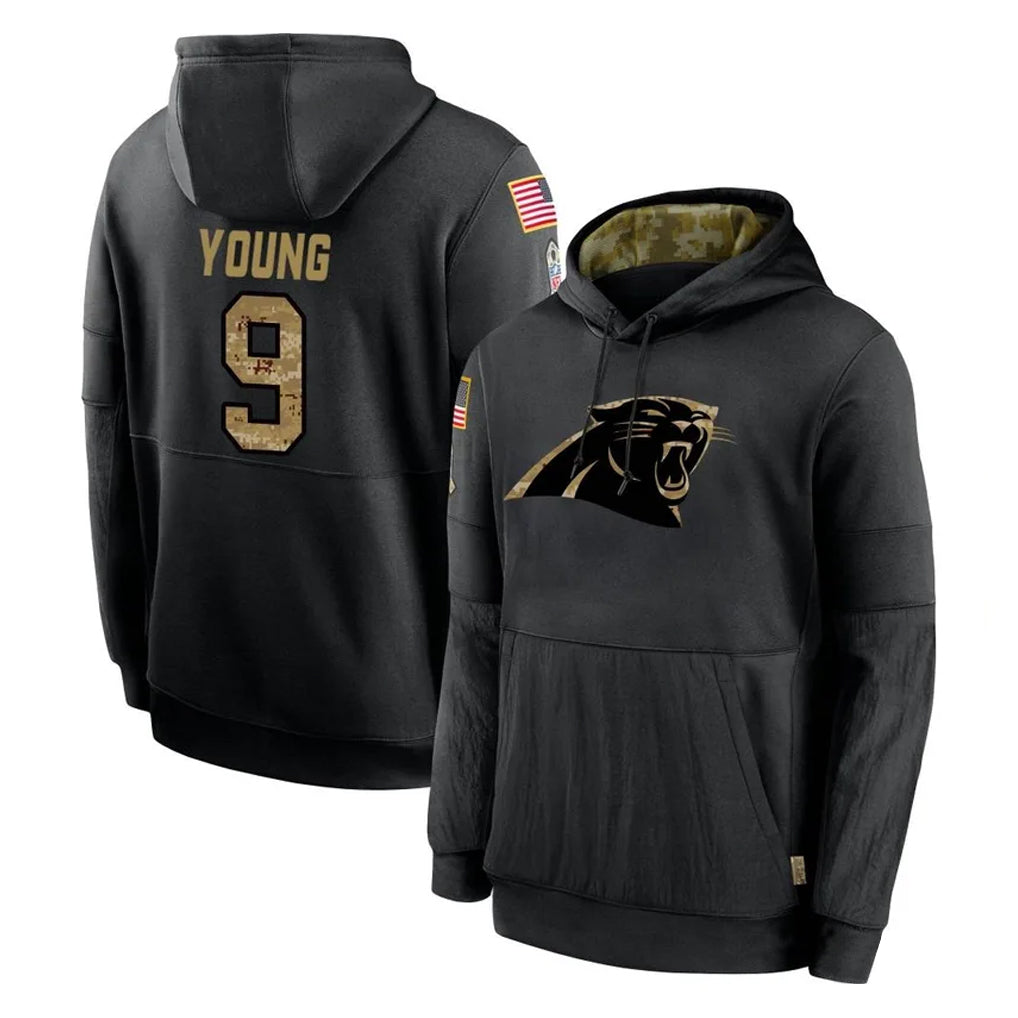 C.Panthers #9 Bryce Young Player Black Salute to Service Pullover Hoodies Limited Game Gdoa Stitched Jerseys