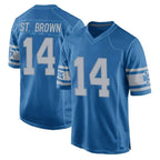 D.Lions #14 Amon-Ra St. Brown Player Blue Vapor Untouchable Throwback Game Gdoa Stitched Jerseys