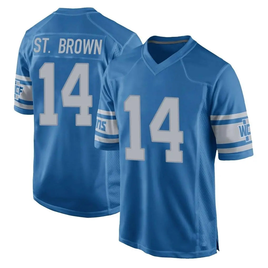 D.Lions #14 Amon-Ra St. Brown Player Blue Vapor Untouchable Throwback Game Gdoa Stitched Jerseys