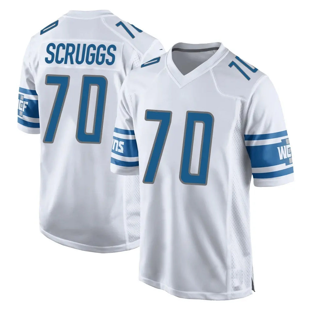 D.Lions #70 Juice Scruggs Player White Home Game Gdoa Stitched Jerseys