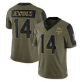 M.Vikings #14 Jauan Jennings Player Olive Salute To Service Limited Game Gdoa Stitched Jerseys