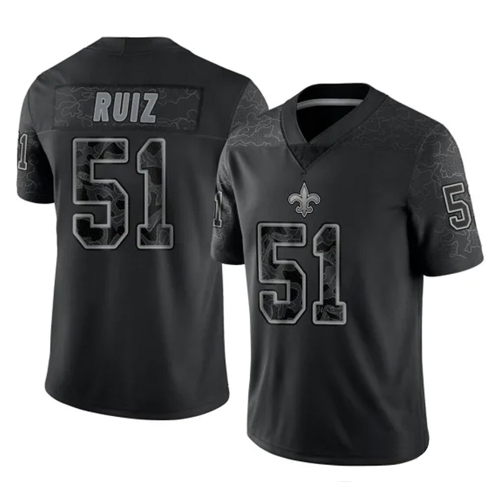 NO.Saints #51 Cesar Ruiz Player Black Limited Reflective Home Game Gdoa Stitched Jerseys