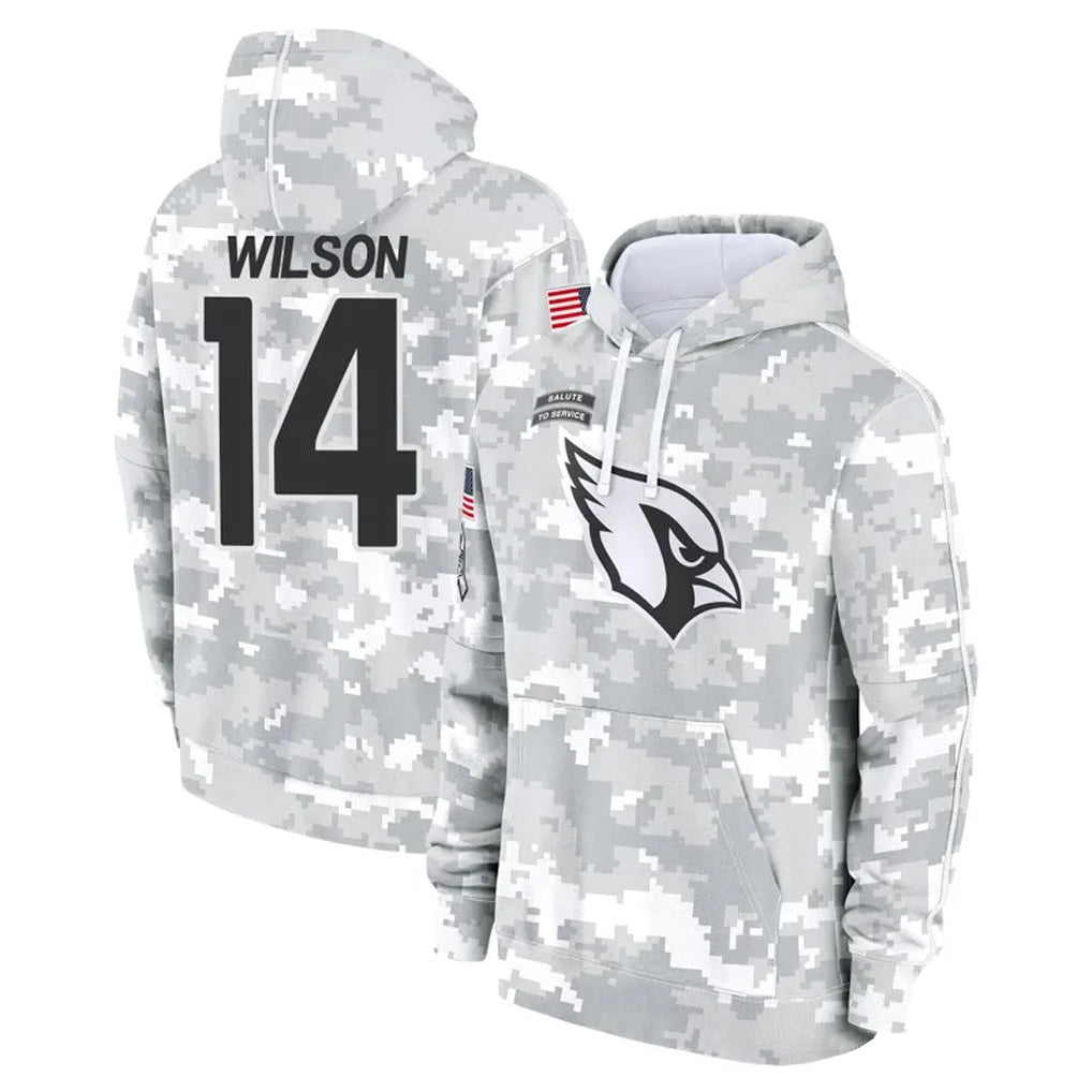 A.Cardinals #14 Michael Wilson Player Arctic Camo Salute to Service Hoodies Gdoa Stitched Jerseys