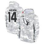 A.Cardinals #14 Michael Wilson Player Arctic Camo Salute to Service Hoodies Gdoa Stitched Jerseys