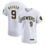 M.Brewers #9 Bob Uecker Player White Stripes Home Limited Elite Fdoa Stitched Jerseys