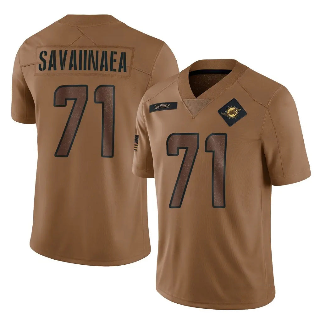 M.Dolphins #71 Jonah Savaiinaea Player Brown Salute To Service Limited Gdoa Stitched Jerseys