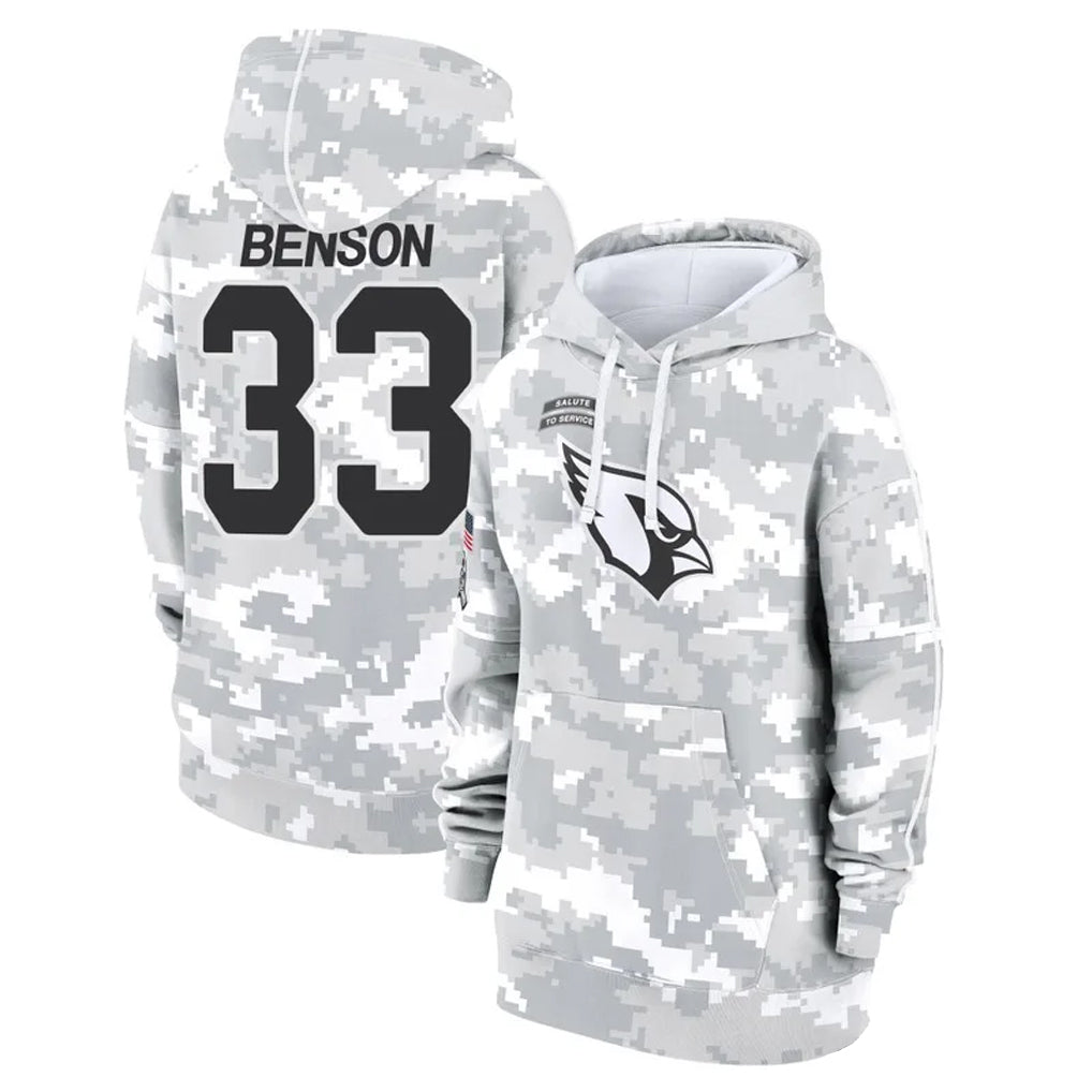 A.Cardinals #33 Trey Benson Player Arctic Camo Salute to Service Hoodies Gdoa Stitched Jerseys