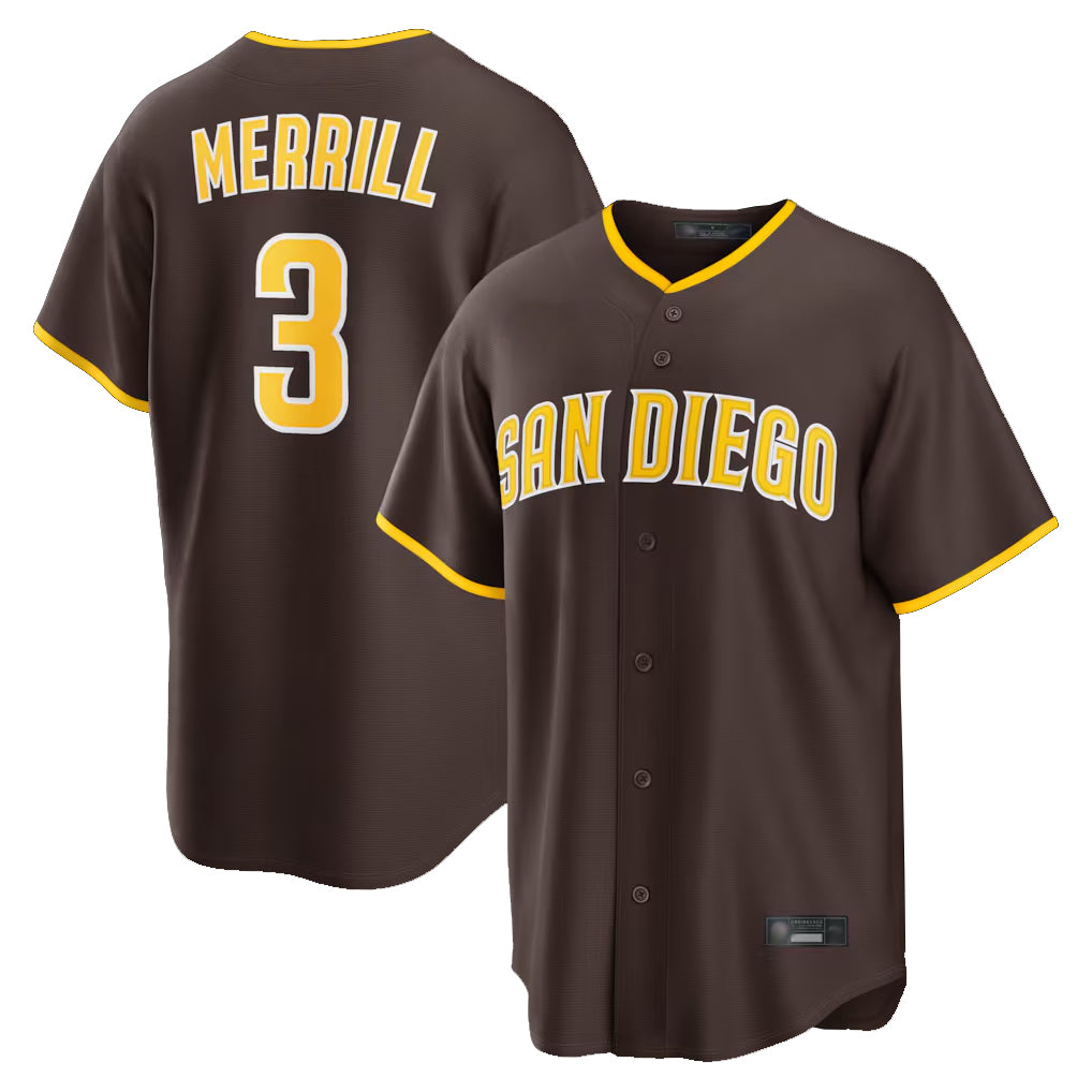 S.Diego Padres #3 Jackson Merrill Player Brown Home Game Fdoa Stitched Jerseys