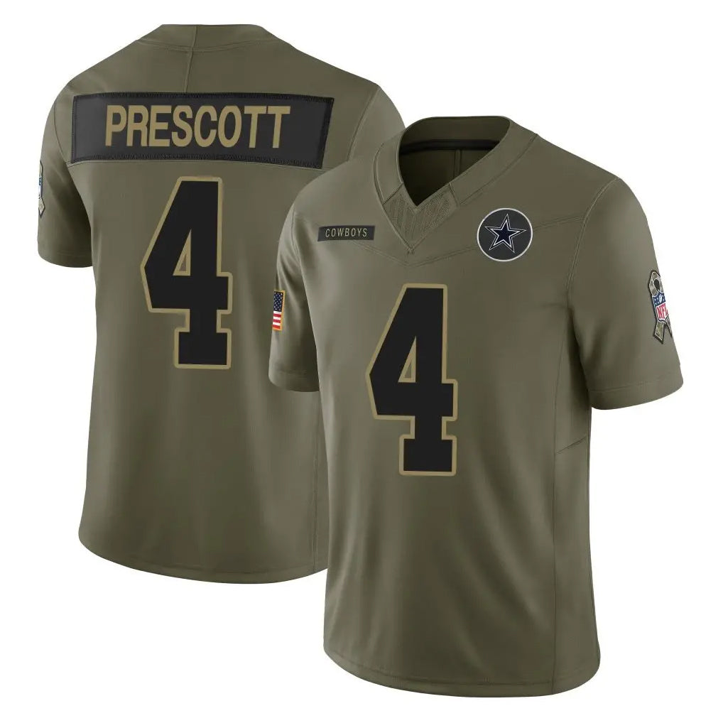 D.Cowboys #4 Dak Prescott Player Olive 2025 Salute to Service Limited Home Game Gdoa Stitched Jerseys