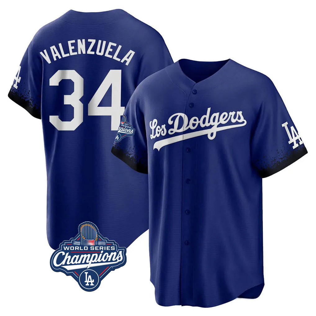 LA.Dodgers #34 Fernando Valenzuela Player Royal World Series Meet City Connect Home Game Fdoa Stitched Jerseys