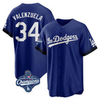 LA.Dodgers #34 Fernando Valenzuela Player Royal World Series Meet City Connect Home Game Fdoa Stitched Jerseys