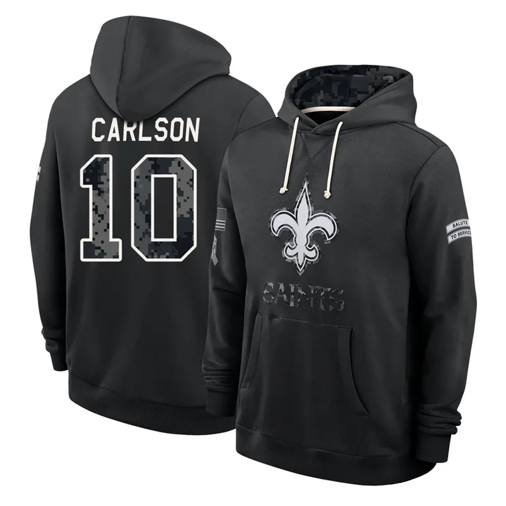 NO.Saints #10 Daniel Carlson Player 2026 Black Logo Pullover Hoodies Limited Game Gdoa Stitched Jerseys