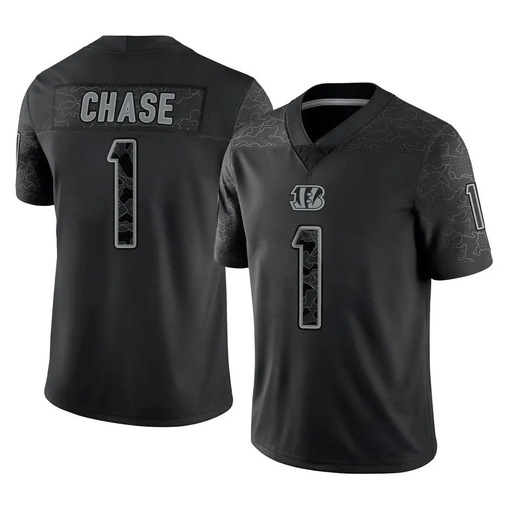 C.Bengals #1 Ja'Marr Chase Player Black Reflective Limited Game Gdoa Stitched Jerseys